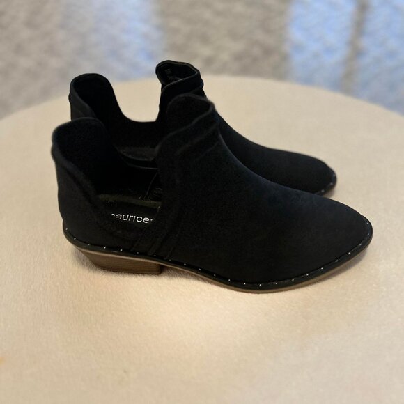 Women's New Black Suede Athena Low Cut Ankle Booties with Silver Dainty Studs - Picture 7 of 11